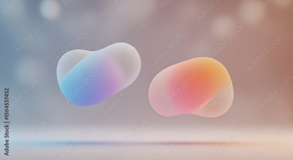 Aufkleber dreamy pastel glassmorphism blobs floating abstractly against a gentle gradient background with boke