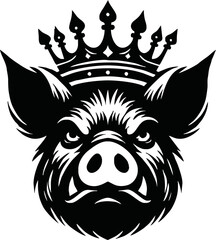 silhouette angry pig with crown vector logo isolated on white background