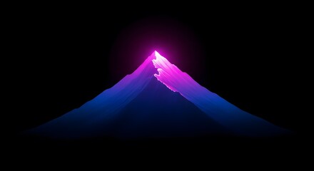 Vibrant Abstract Glowing Mountain Peak with Dynamic Purple and Blue Digital Illumination