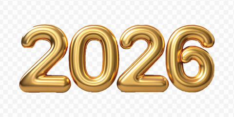 realistic 3d 2026 text made in different gold color style  isolated on transparent background