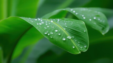 Close-up of water droplets on vibrant green leaves