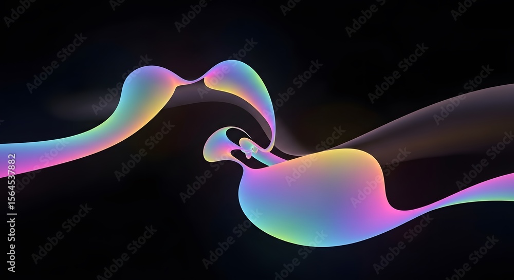 Poster futuristic iridescent gradient wave abstract flowing shape on a dark technology background