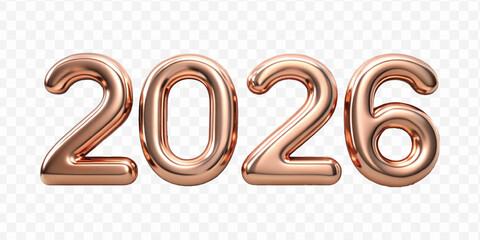 realistic 3d 2026 text made in different gold color style  isolated on transparent background