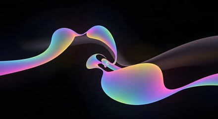 Futuristic Iridescent Gradient Wave Abstract Flowing Shape On A Dark Technology Background