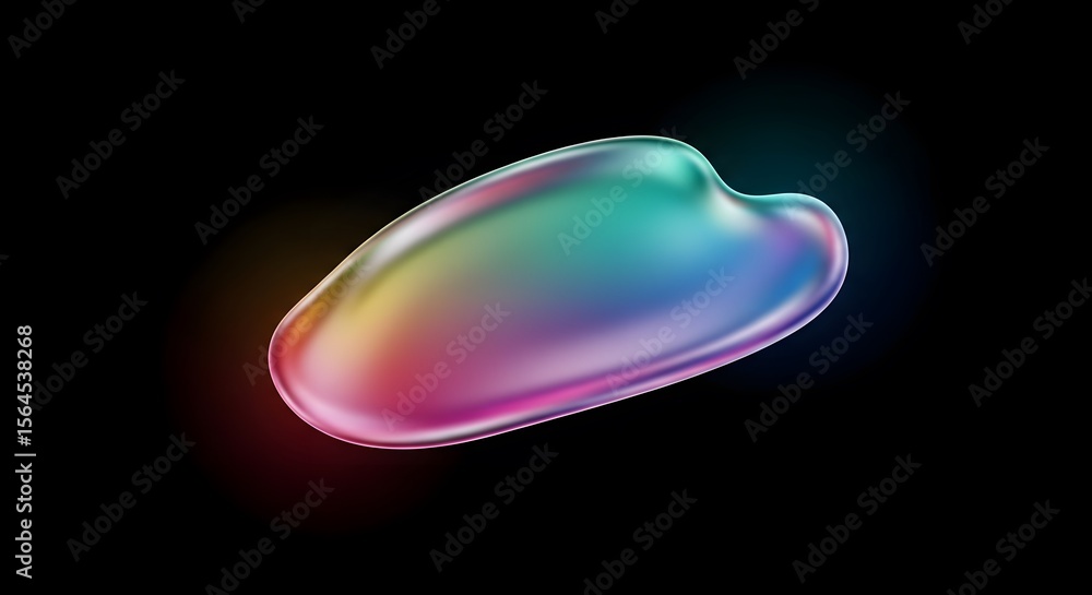 Poster vibrant iridescent 3d liquid shape with luminous gradient isolated on black background