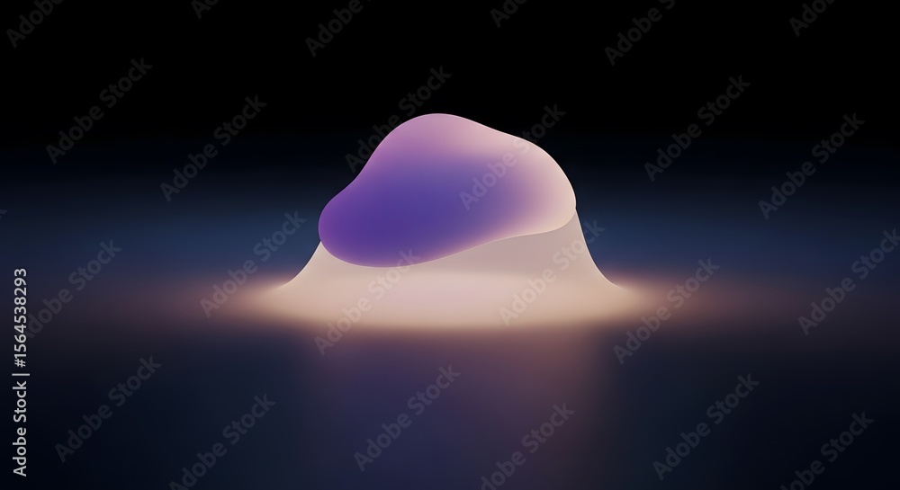 Poster minimalist 3d render of a glowing purple amorphous liquid shape with soft illumination