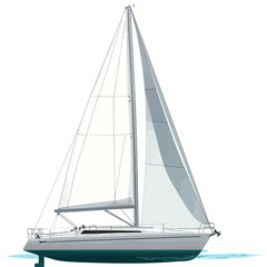 White sailing boat on white background