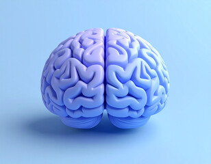 A minimalist 3D rendering of a human brain in a subtle lavender hue, set against a soft blue background, highlighting its form and complexity. Ideal for themes of health, AI, or thought.