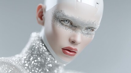 Futuristic humanoid robot with sparkling facial design
