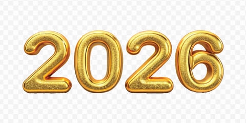 realistic 3d 2026 text made in different gold color style  isolated on transparent background
