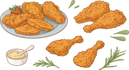 Fried Chicken in isolated background vector design, Set of Fried Chicken vector design in white background