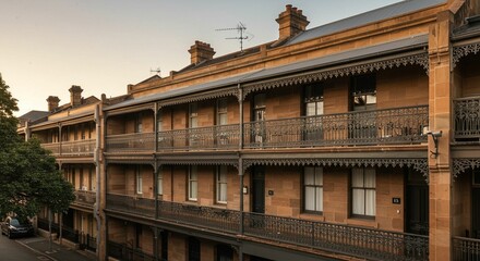Obraz premium Row of historic buildings with balconies