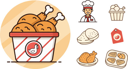 Fried Chicken vector design, Fried Chicken Logo and icon design, Set of Fried Chicken vector design