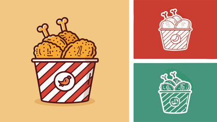 Chicken Fry vector design, Fried Chicken Logo and icon design, Set of Chicken Fry vector design