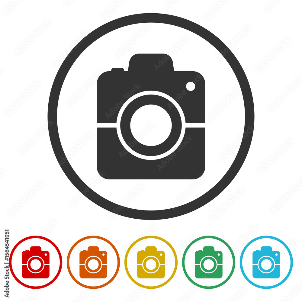 Poster color camera icon. set icons in color circle buttons