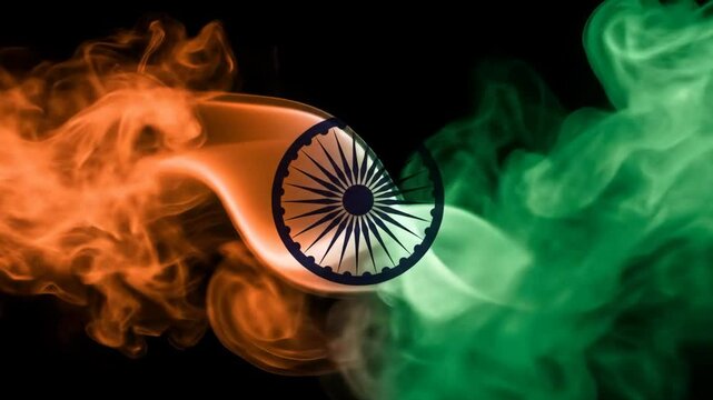 India Flag Smoke: Orange, White, Green Ashoka Chakra - Abstract Motion