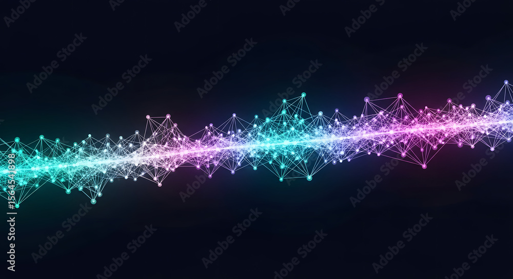 Poster digital waveform: a vibrant digital waveform undulates with a mesmerizing dance of light, representi