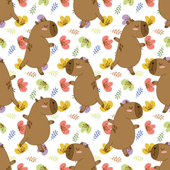 Cute capybara pattern on white background