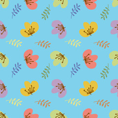 Colorful floral pattern on blue background