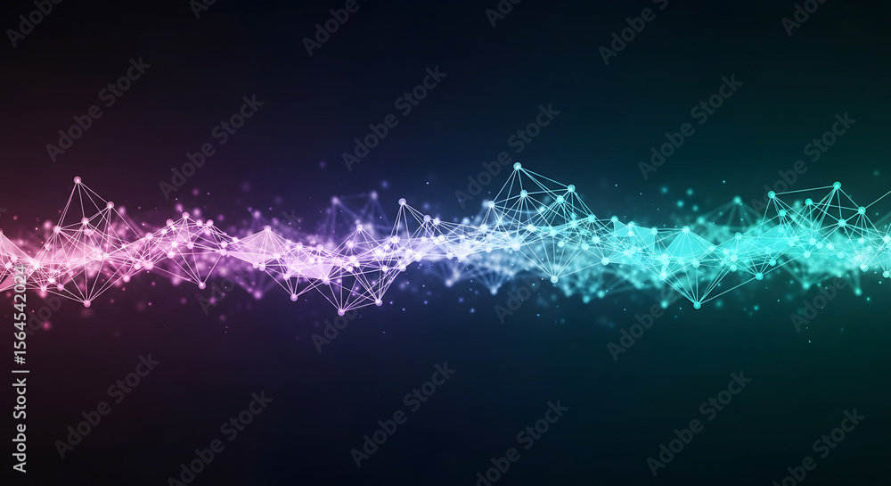 Poster abstract digital network: a vibrant visualization of interconnected data points and lines, forming a