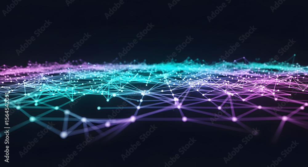 Poster network abstraction: a digitally rendered network visualization showcases interconnected nodes and p