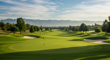 Obraz premium Expansive golf course under a clear sky