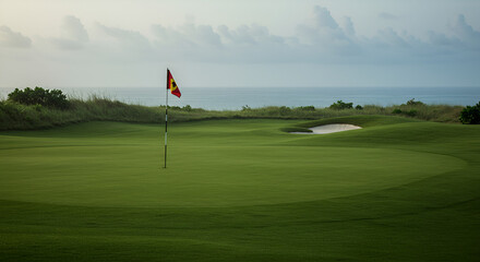 Obraz premium Golf course green with flag