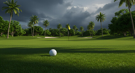 Fototapeta premium Golf course under a stormy sky
