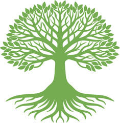 Fototapeta premium Green Tree of Life with Visible Roots and Branches Symbolic Nature Illustration new 2025 trendy