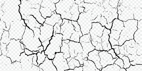 Ground cracks, breaks on land surface from earthquake isolated on transparent background. Vector realistic set of fissure in ground, crevices from disaster or drought, black fractures top view