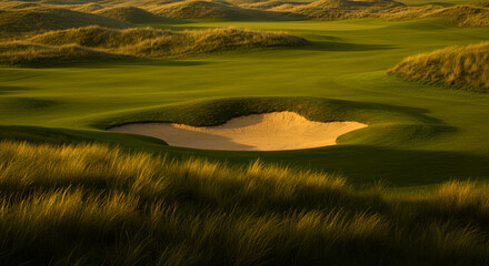 Obraz premium Lush green golf course at dawn