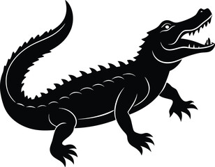 Obraz premium Silhouette of an Alligator with Open Mouth and Sharp Teeth Fierce Reptile Wildlife Illustration new 2025 trendy