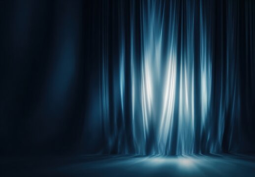 Abstract gradient background. Neutral deep blue theater curtain background. Soft box lighting. High quality