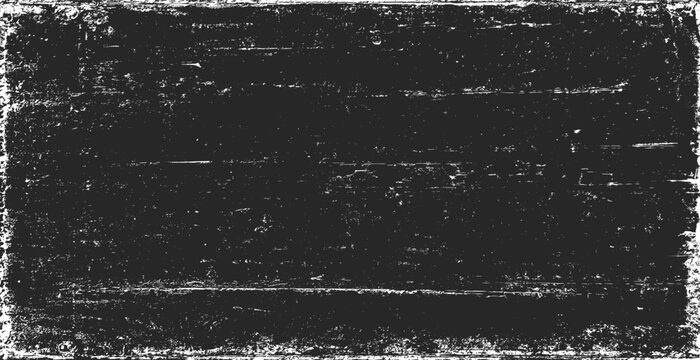 Texture of old surface on black background with white scratches. Worn, torn, weathered effect. Distressed black texture. Vector illustration, EPS 10.