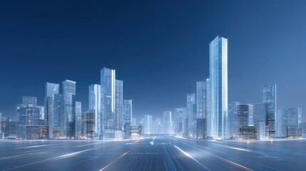 Futuristic city skyline illuminated at night