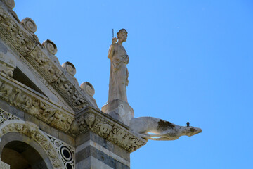 Gargoyle close up of the facade of the Cathedral Santa Maria Assunta in Pisa, Tuscany, Italy
