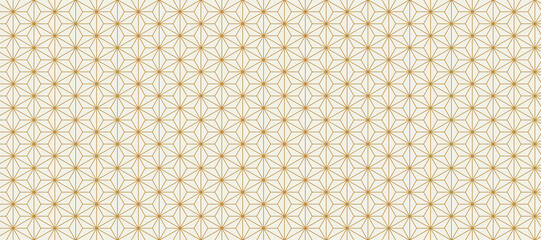 Stylized gold-toned Japanese geometric flower pattern background in cartoon vector style. Template for luxury packaging, elegant branding and cultural themes