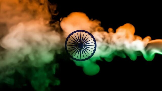 Indian Flag Smoke Animation: Tricolor Ashoka Chakra Symbol