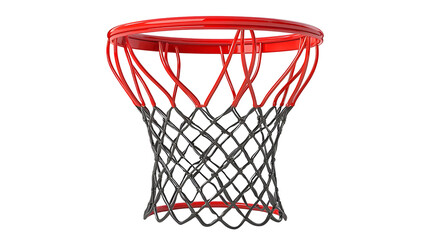 Basketball hoop with red rim and net isolated on a sleek black backdrop