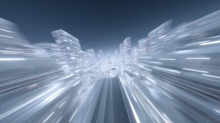 Abstract futuristic cityscape with motion blur effects
