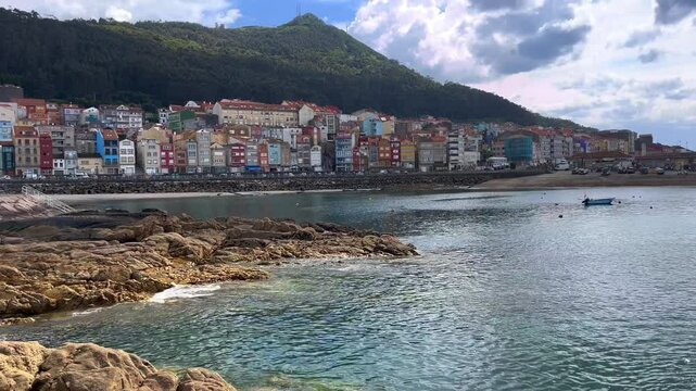 A Guarda village with colorful houses and turquoise waters in Galicia,