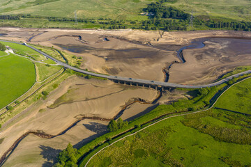 Aerial view of Woodhead Reservoir during drought