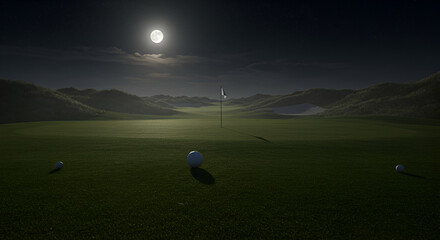 Night golf course under a full moon (1)