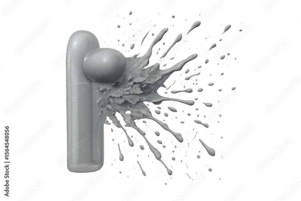 Poster gray paint is splashing from a tube on a transparent background, creating a dynamic and artistic eff