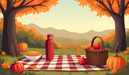 Retro Fall Picnic Scene with 70s Color Palette