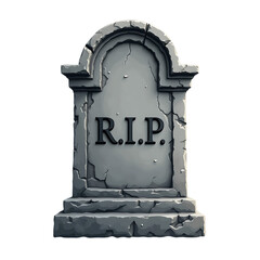 Stylized r i p gravestone with cracked stone texture isolated on transparent background