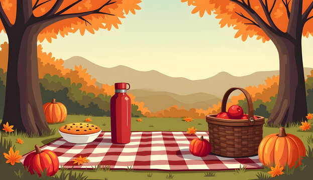 Retro Fall Picnic Scene with 70s Color Palette