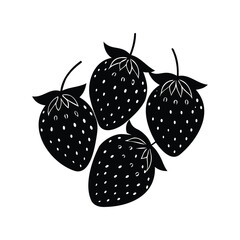 Four Strawberries in Black and White Silhouette, a Simple and Modern Design
