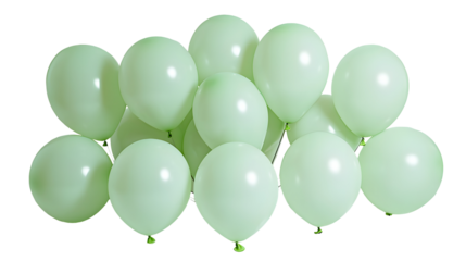 Pastel green balloons floating against a stark black backdrop conveying celebration