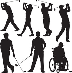 Obraz premium Golfer Swinging Club Silhouette DesignPerfect Golf Shot Vector IllustrationGolfer on Fairway Silhouette SceneGolf Swing in Motion Silhouette ArtProfessional Golfer Pose Vector